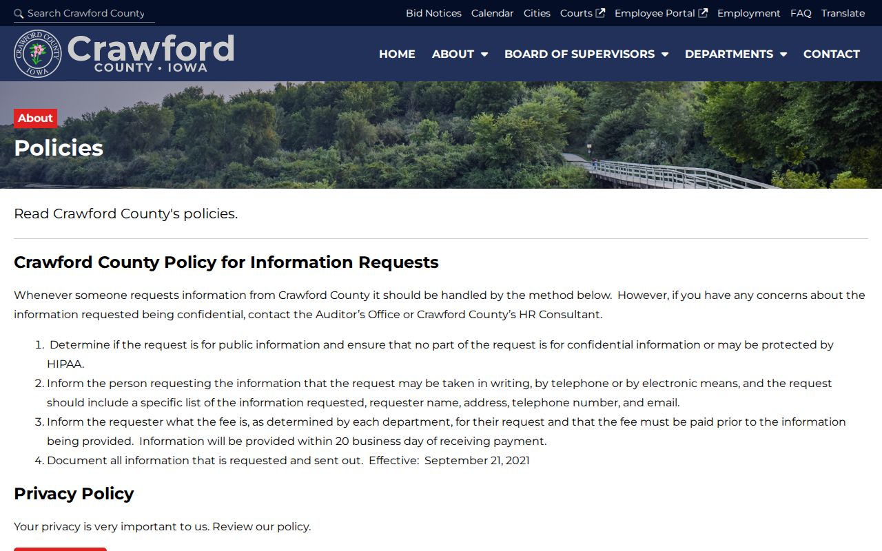 Crawford County booking record information request policy