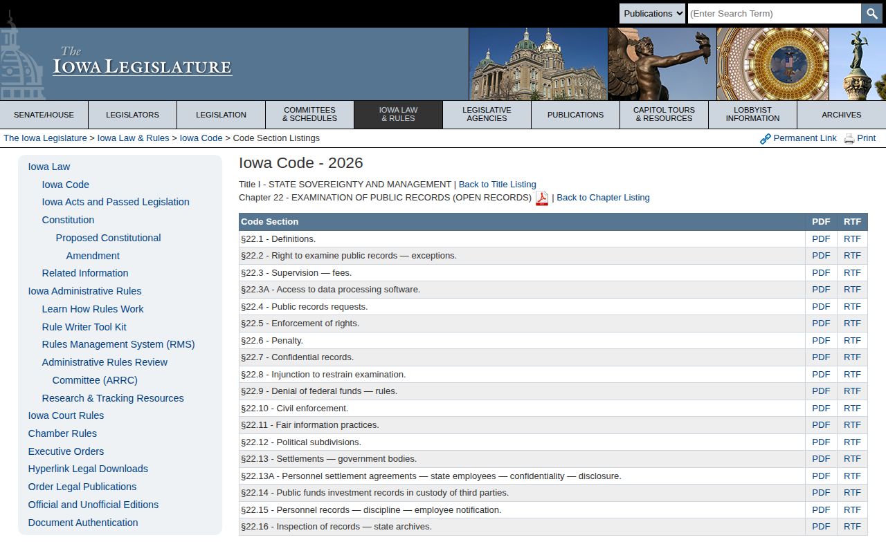 Iowa Code chapter 22 public records for Crawford County booking files